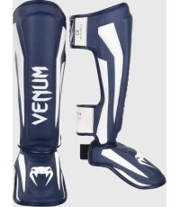 Venum Elite Standup Leg Guards - White/Navy Blue