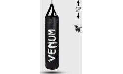 Venum Challenger Heavy bag + Ceiling Hook - Black/White - Filled - 130cm