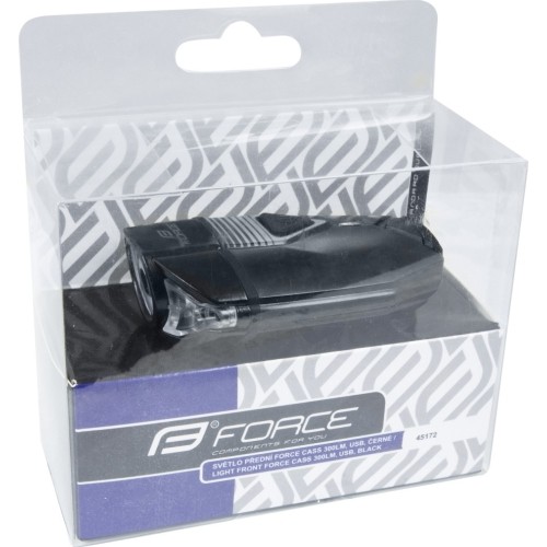 Lampka przednia FORCE CASS 300LM, USB (czarna)