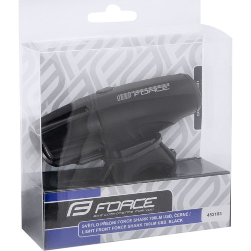 Priekinis žibintas FORCE Shark 700 USB (juodas)