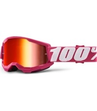 Gogle motocrossowe dla dzieci 100% Strata 2 Youth Mirror - Fletcher Pink, Mirror Red Plexi