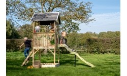 EXIT Panorama 500 wooden playhouse with slide and sandpit