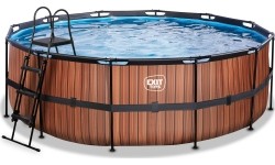 EXIT Basen drewniany ø427x122cm z pompą z filtrem piaskowym - brązowy