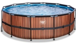 EXIT Basen drewniany ø427x122cm z pompą z filtrem piaskowym - brązowy
