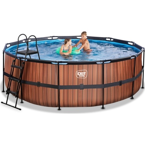 EXIT Basen drewniany ø427x122cm z pompą z filtrem piaskowym - brązowy