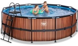 EXIT Basen drewniany ø427x122cm z pompą z filtrem piaskowym - brązowy