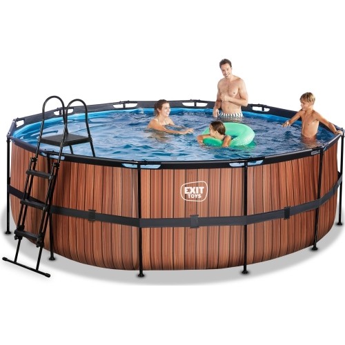 EXIT Basen drewniany ø427x122cm z pompą z filtrem piaskowym - brązowy