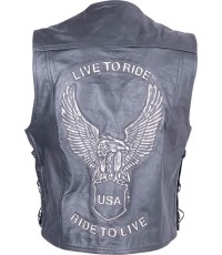 Sodager Live To Ride Leather Biker Vest - Black