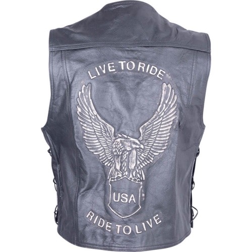 Sodager Live To Ride Leather Biker Vest - Black