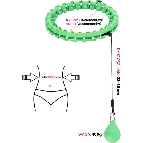 HHW01 HULA HOOP ZIELONY Z OBCIĄŻNIKIEM HMS