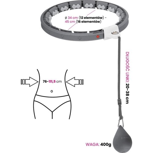 HHW06 HULA HOOP CZARNY Z OBCIĄŻNIKIEM + LICZNIK HMS