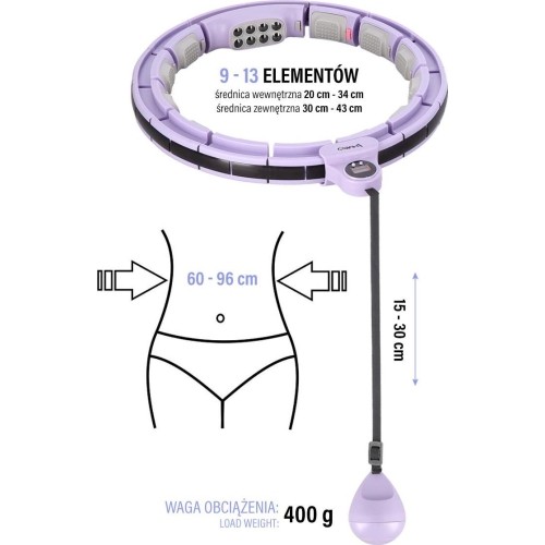 HHM13 HULA HOOP FIOLETOWY MAGNETYCZNY Z OBCIĄŻNIKIEM + LICZNIK HMS