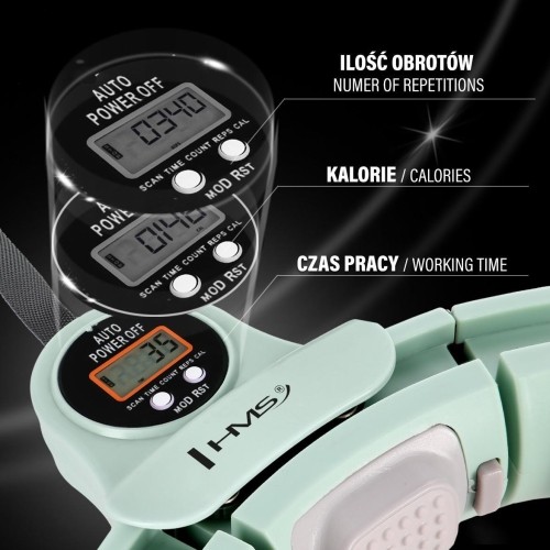 HHM13 HULA HOOP ZIELONY MAGNETYCZNY Z OBCIĄŻNIKIEM + LICZNIK HMS