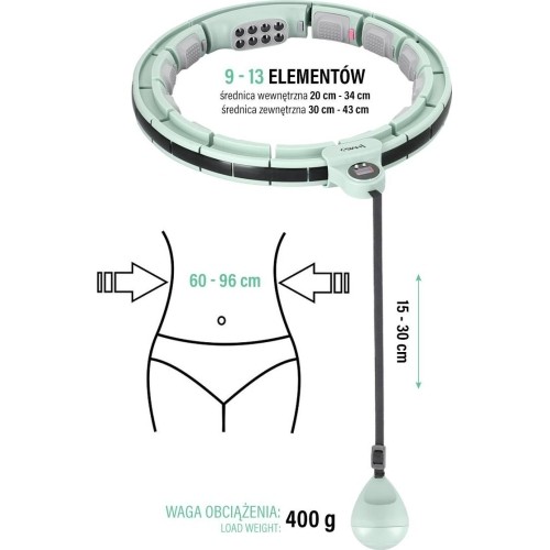 Magnetyczne hula-hoop z obciążnikiem i licznikiem HMS HHM13, zielone