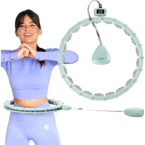 HHM14 HULA HOOP ZIELONY MAGNETYCZNY Z OBCIĄŻNIKIEM + LICZNIK HMS