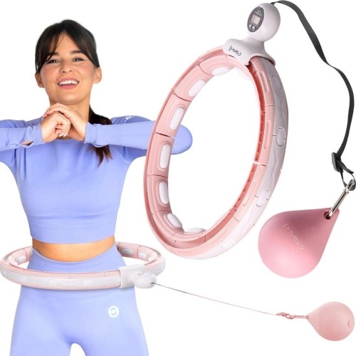 HHM15 HULA HOOP RÓŻOWY MAGNETYCZNY Z OBCIĄŻNIKIEM + LICZNIK HMS