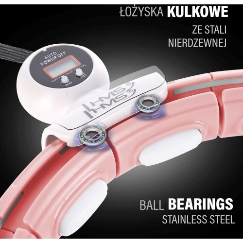 HHM15 HULA HOOP RÓŻOWY MAGNETYCZNY Z OBCIĄŻNIKIEM + LICZNIK HMS