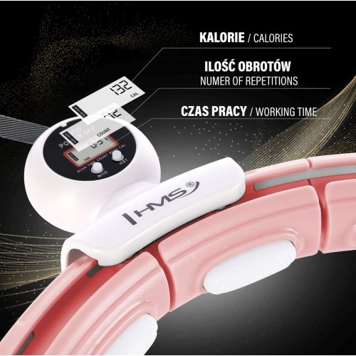 HHM15 HULA HOOP RÓŻOWY MAGNETYCZNY Z OBCIĄŻNIKIEM + LICZNIK HMS
