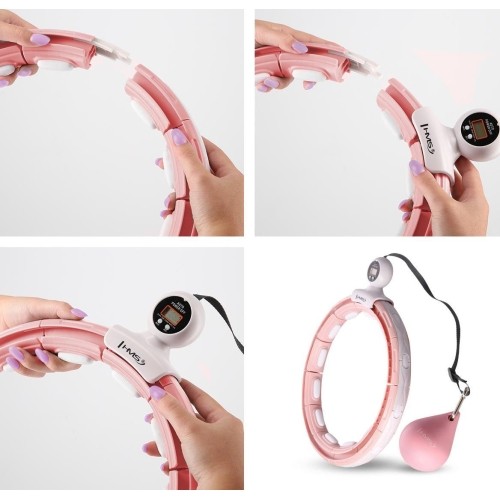 HHM15 HULA HOOP RÓŻOWY MAGNETYCZNY Z OBCIĄŻNIKIEM + LICZNIK HMS
