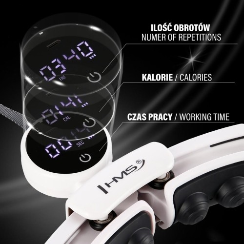 HHM16 HULA HOOP BIAŁY MAGNETYCZNY Z OBCIĄŻNIKIEM + LICZNIK HMS