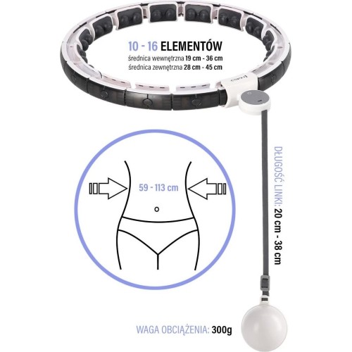 HHM16 HULA HOOP BIAŁY MAGNETYCZNY Z OBCIĄŻNIKIEM + LICZNIK HMS