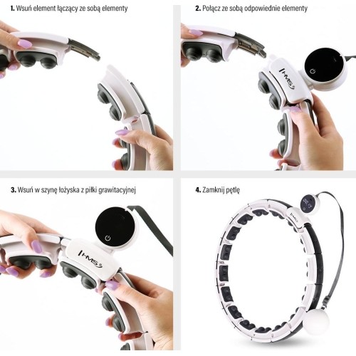 HHM16 HULA HOOP BIAŁY MAGNETYCZNY Z OBCIĄŻNIKIEM + LICZNIK HMS