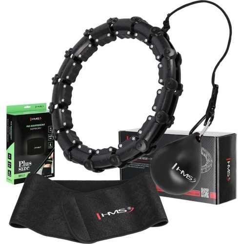 ZESTAW HULA HOOP HHW11 CZARNY Z OBCIĄŻNIKIEM + WSPARCIE TALII BR163 CZARNY PLUS SIZE HMS