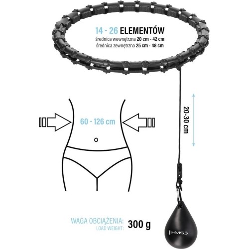ZESTAW HULA HOOP HHW11 CZARNY Z OBCIĄŻNIKIEM + WSPARCIE TALII BR163 CZARNY PLUS SIZE HMS