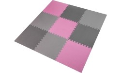 Gumowa podłoga, mata puzle do siłowni HMS MP10, Jasnoszary-Różowy-Ciemnoszary, 60x60x1 cm (9 szt.)