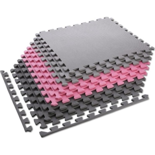Gumowa podłoga, mata puzle do siłowni HMS MP10, Jasnoszary-Różowy-Ciemnoszary, 60x60x1 cm (9 szt.)