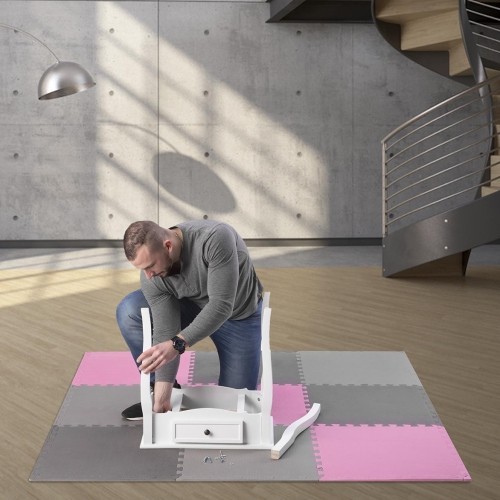 Gumowa podłoga, mata puzle do siłowni HMS MP10, Jasnoszary-Różowy-Ciemnoszary, 60x60x1 cm (9 szt.)