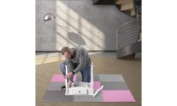 Gumowa podłoga, mata puzle do siłowni HMS MP10, Jasnoszary-Różowy-Ciemnoszary, 60x60x1 cm (9 szt.)