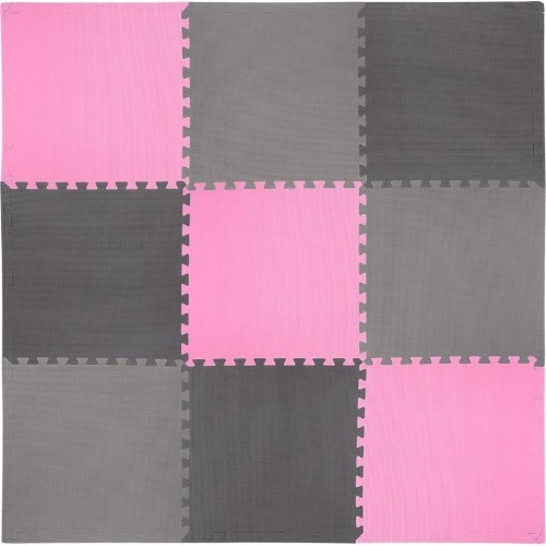 Gumowa podłoga, mata puzle do siłowni HMS MP10, Jasnoszary-Różowy-Ciemnoszary, 60x60x1 cm (9 szt.)