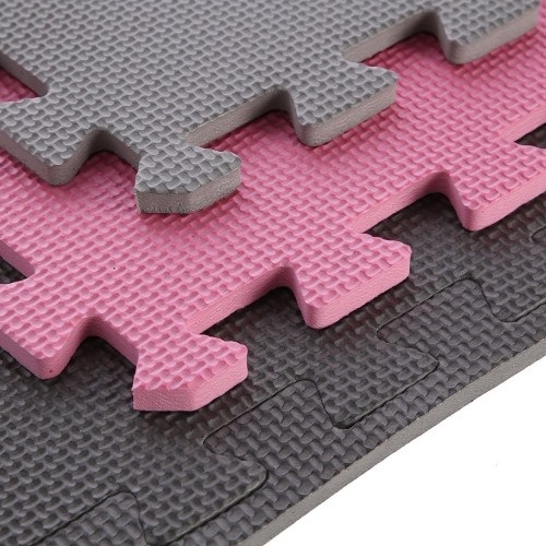 Gumowa podłoga, mata puzle do siłowni HMS MP10, Jasnoszary-Różowy-Ciemnoszary, 60x60x1 cm (9 szt.)