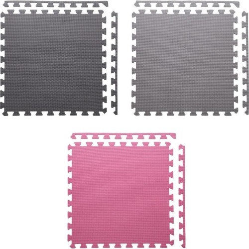 Gumowa podłoga, mata puzle do siłowni HMS MP10, Jasnoszary-Różowy-Ciemnoszary, 60x60x1 cm (9 szt.)