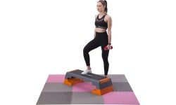 Gumowa podłoga, mata puzle do siłowni HMS MP10, Jasnoszary-Różowy-Ciemnoszary, 60x60x1 cm (9 szt.)