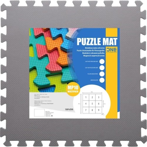 Gumowa podłoga, mata puzle do siłowni HMS MP10, Jasnoszary-Różowy-Ciemnoszary, 60x60x1 cm (9 szt.)