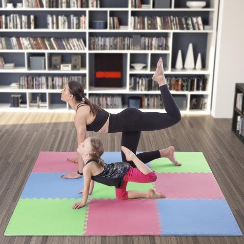 Gumowa podłoga, mata puzzle do siłowni MP10 Zielony-Niebieski-Czerwony, 60x60x1 cm (9 szt.)