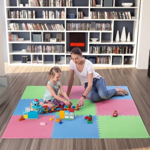 Gumowa podłoga, mata puzzle do siłowni MP10 Zielony-Niebieski-Czerwony, 60x60x1 cm (9 szt.)