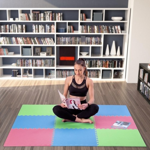 Gumowa podłoga, mata puzzle do siłowni MP10 Zielony-Niebieski-Czerwony, 60x60x1 cm (9 szt.)