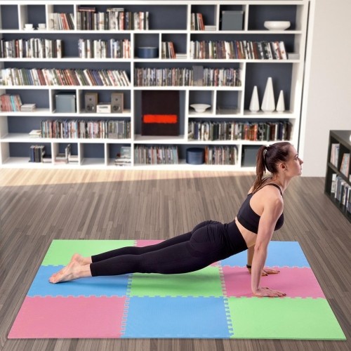 Gumowa podłoga, mata puzzle do siłowni MP10 Zielony-Niebieski-Czerwony, 60x60x1 cm (9 szt.)