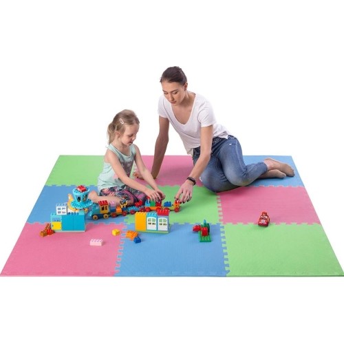 Gumowa podłoga, mata puzzle do siłowni MP10 Zielony-Niebieski-Czerwony, 60x60x1 cm (9 szt.)