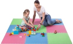 Gumowa podłoga, mata puzzle do siłowni MP10 Zielony-Niebieski-Czerwony, 60x60x1 cm (9 szt.)