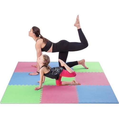 Gumowa podłoga, mata puzzle do siłowni MP10 Zielony-Niebieski-Czerwony, 60x60x1 cm (9 szt.)