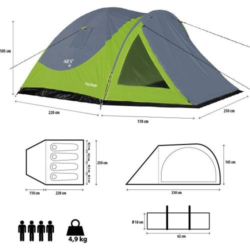 NC6006 ZIELONO-SZARY NAMIOT KEMPINGOWY DISCOVERY NILS CAMP