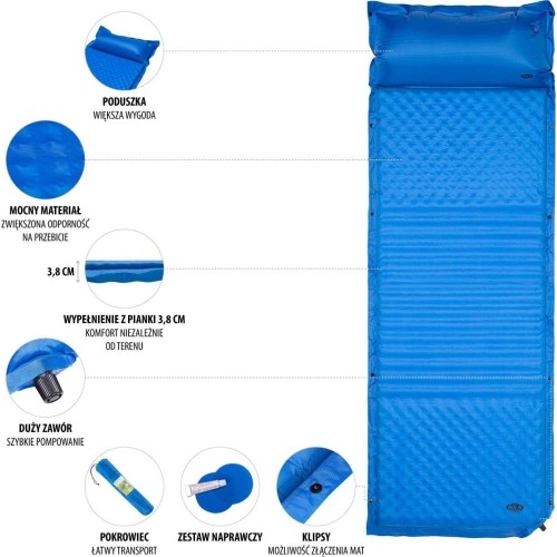 Materac samopompujący z poduszką Nils Camp NC4001, niebieski