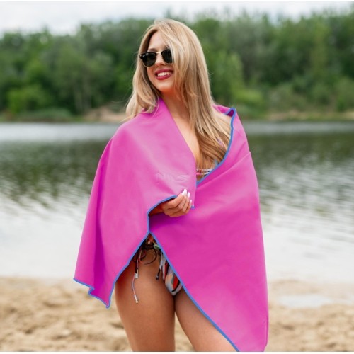 Ręcznik z mikrofibry Nils Camp NCR11 różowo-niebieski, 140x70