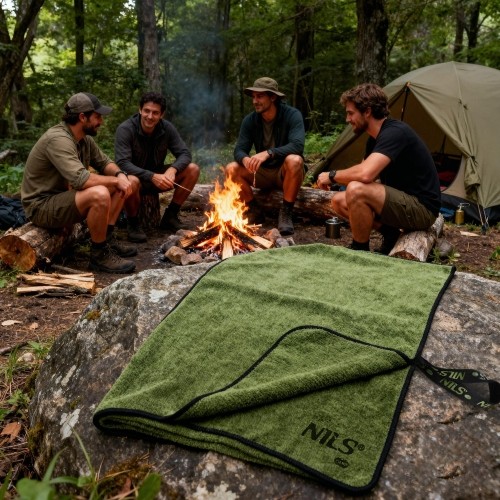 NCR15 MILITARY KHAKI MICROFIBER TOWEL 120x60 cm Nils Camp