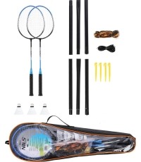 Zestaw do badmintona Nils NRZ012, stal, 2 rakiety, 3 pióra do badmintona, siatka 195 x 22 cm, pokrowiec
