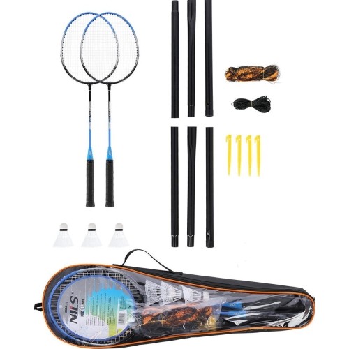 Zestaw do badmintona Nils NRZ012, stal, 2 rakiety, 3 pióra do badmintona, siatka 195 x 22 cm, pokrowiec